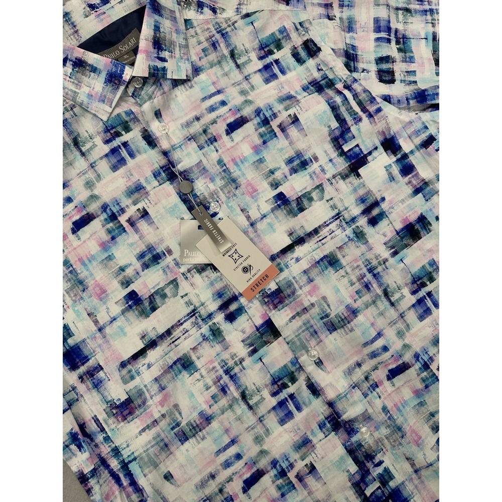 Paulo Solari Button Shirt Men XL Multi-color  Pattern Short Sleeve Stretch NEW